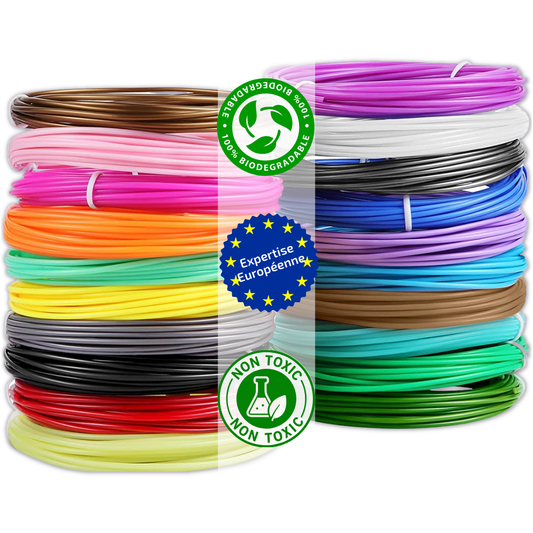 Filaments PCL Stylo 3D - Kit de 20 rouleaux de 10 couleurs