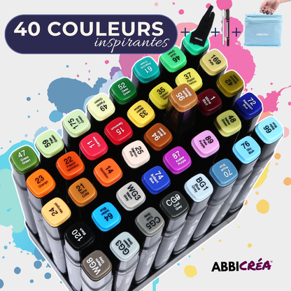 Feutres Alcool ABBICREA double pointe – Kit Complet pour Dessin et Coloriage