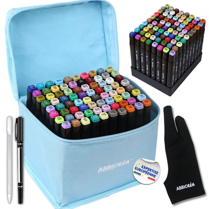 Feutres Alcool ABBICREA double pointe – Kit Complet pour Dessin et Coloriage