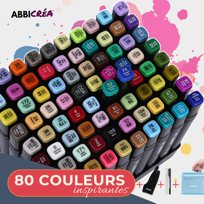 Feutres Alcool ABBICREA double pointe – Kit Complet pour Dessin et Coloriage