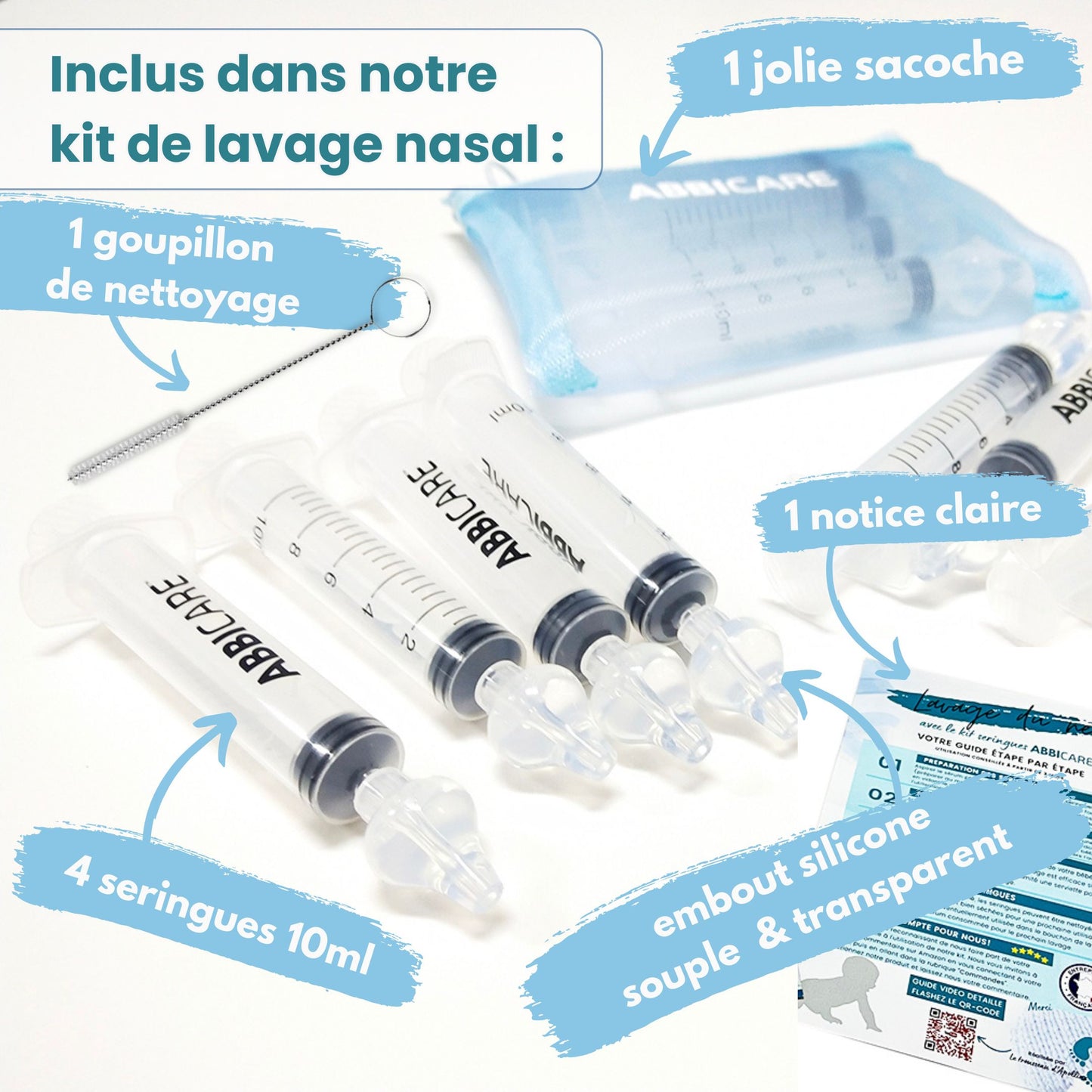 Seringues Nasales Bébé 10ml ABBICARE – x4 pièces (KIT COMPLET)