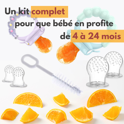 Kit complet 2 grignoteuses bébé sans BPA + 6 tetines [3 tailles] + brosse nettoyage