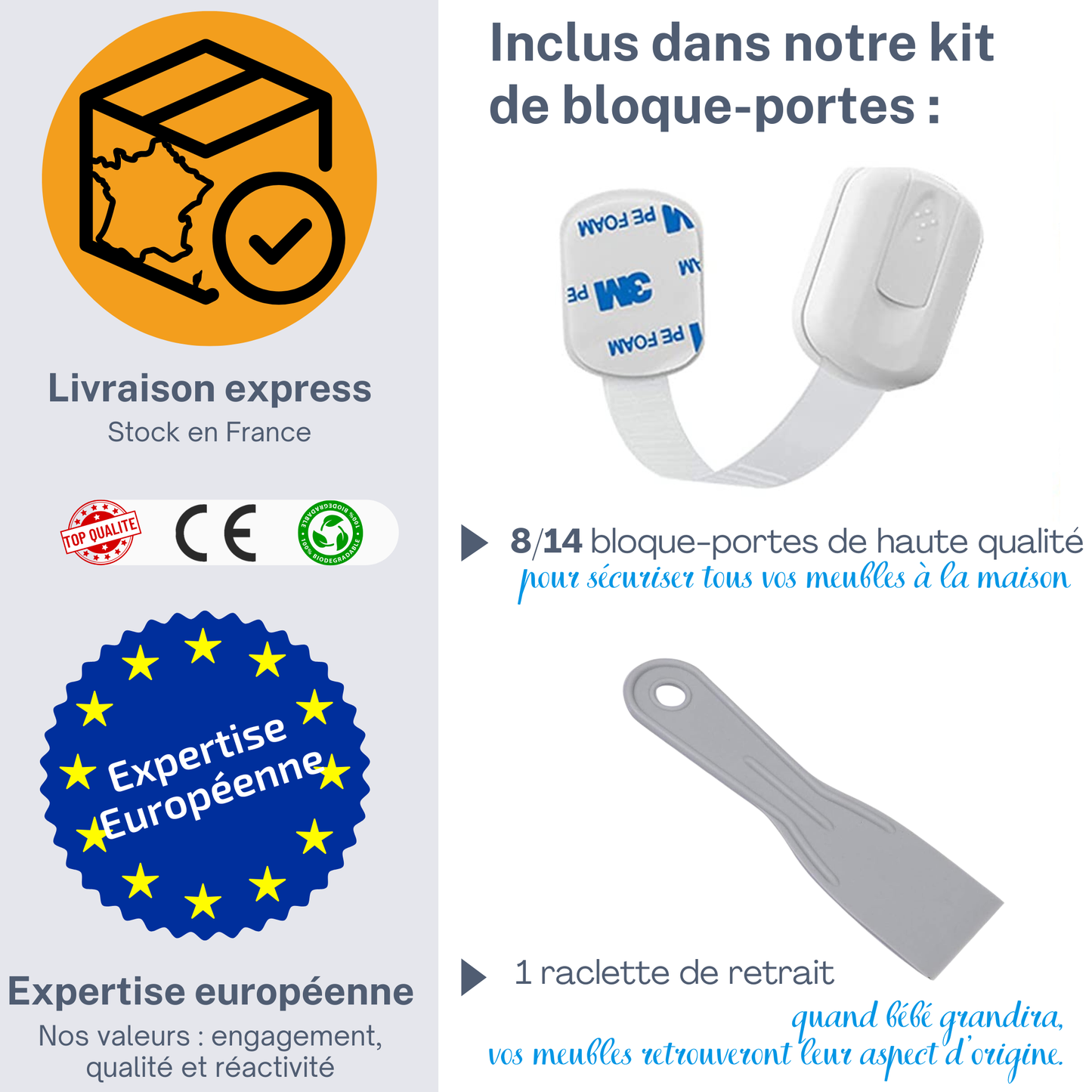 Bloque Porte Sécurité Bébé – Kit Sécurité Enfant 8 ou 14 Pièces