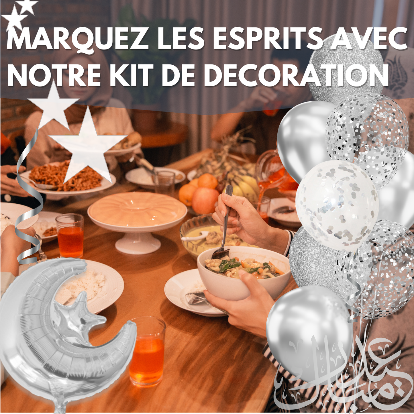 Kit Décoration Ramadan & Eid Mubarak – 34 Éléments | Or ou Argent | Décoration Complète Fête Aïd