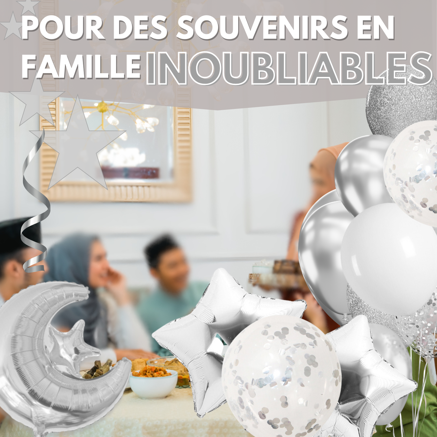 Kit Décoration Ramadan & Eid Mubarak – 34 Éléments | Or ou Argent | Décoration Complète Fête Aïd