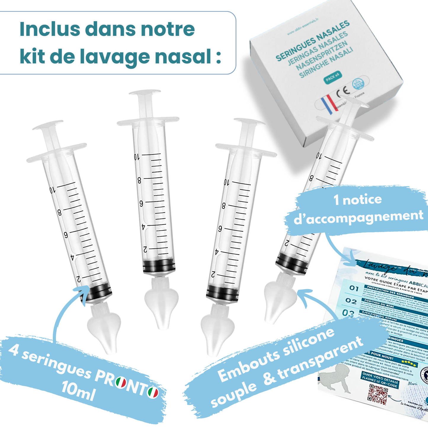 Seringues Nasales Bébé 10ml ABBICARE – x4 pièces [KIT ECO]
