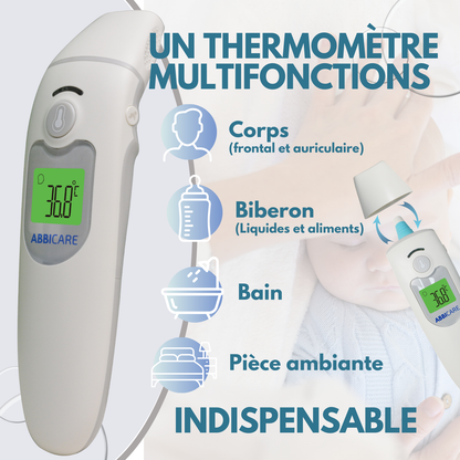 Thermomètre médical sans contact ABBICARE™ – Frontal & Auriculaire – Résultat en 1 sec – Bébé, Enfant & Adulte