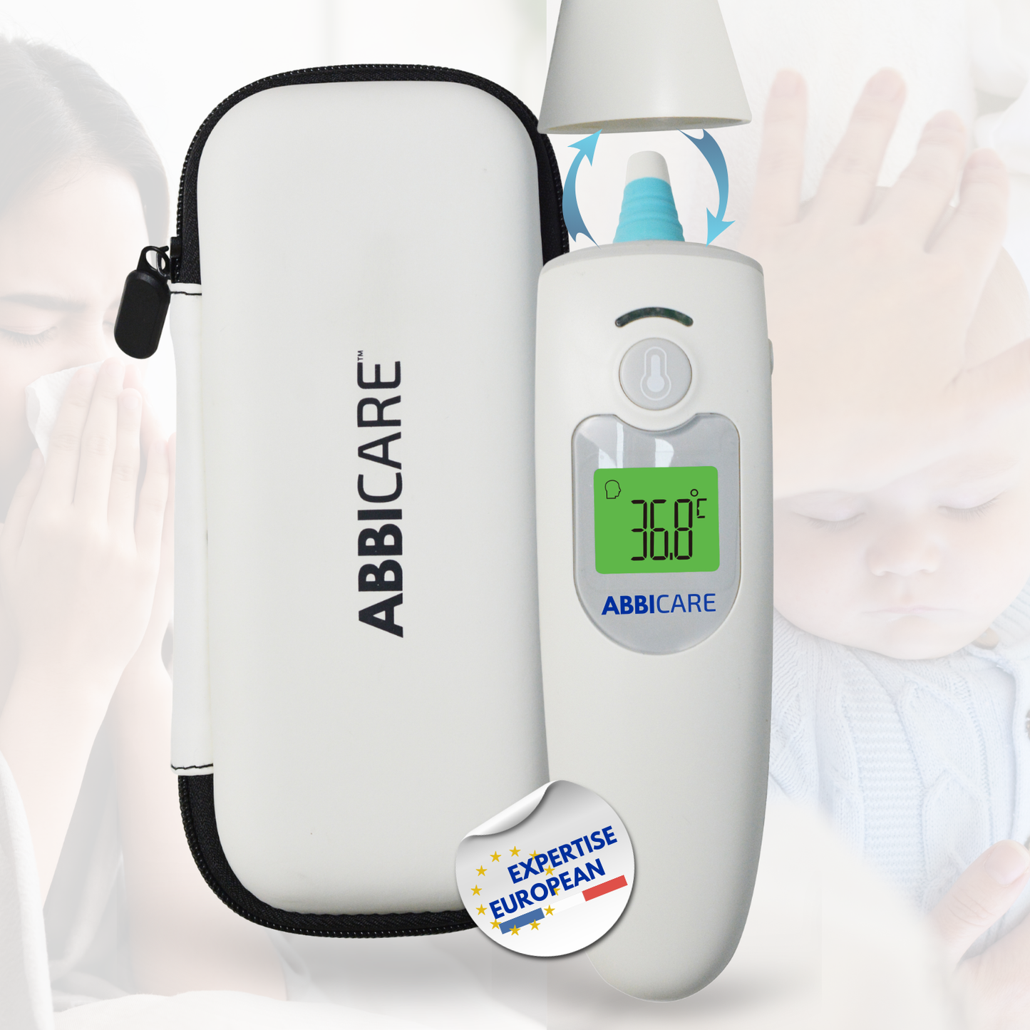 Thermomètre médical sans contact ABBICARE™ – Frontal & Auriculaire – Résultat en 1 sec – Bébé, Enfant & Adulte