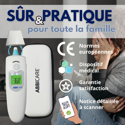 Thermomètre médical sans contact ABBICARE™ – Frontal & Auriculaire – Résultat en 1 sec – Bébé, Enfant & Adulte