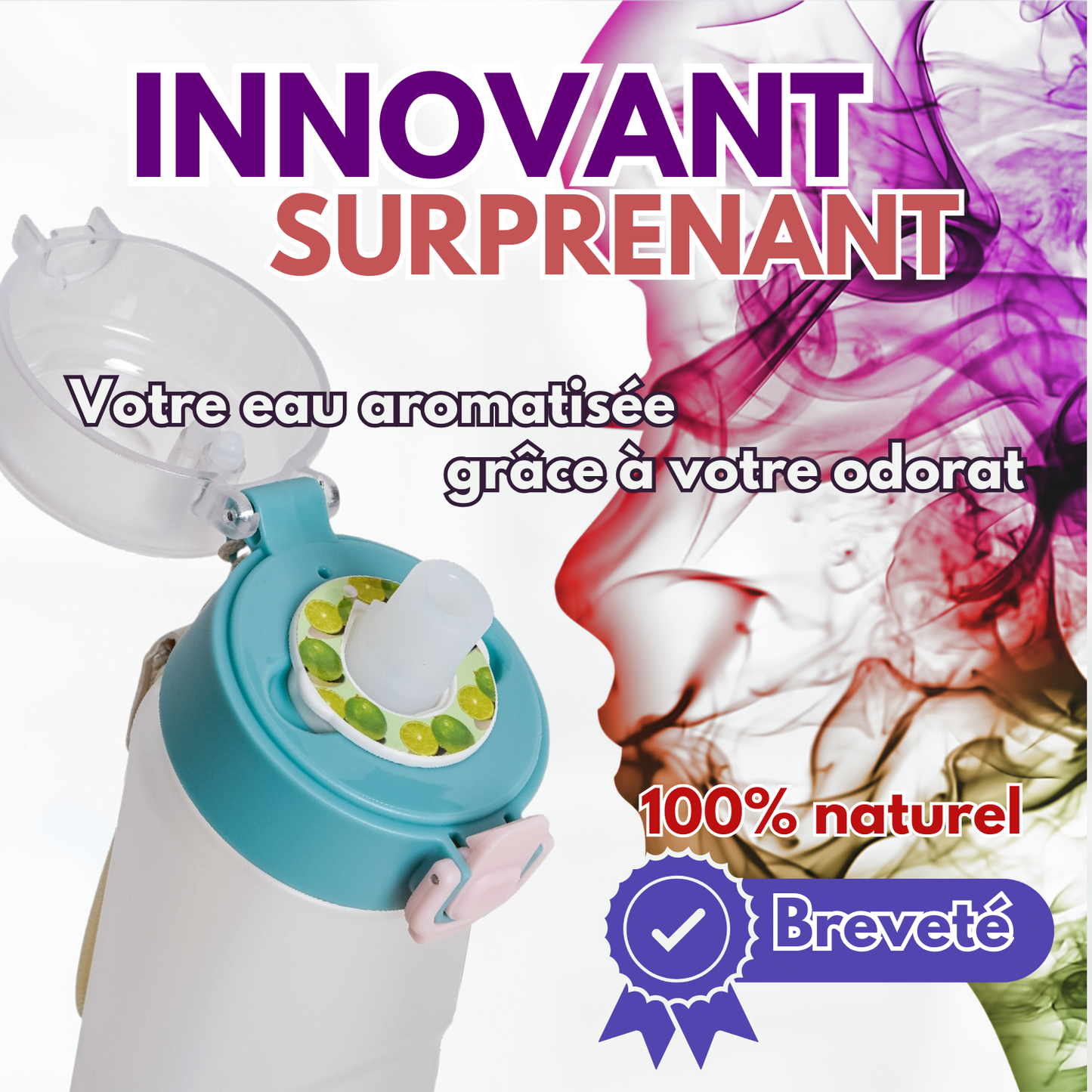 Gourde ABBISENSE AIR 750ml – Bouteille Tritan sans BPA + 6 dosettes saveur fruitée – Eau sans sucre