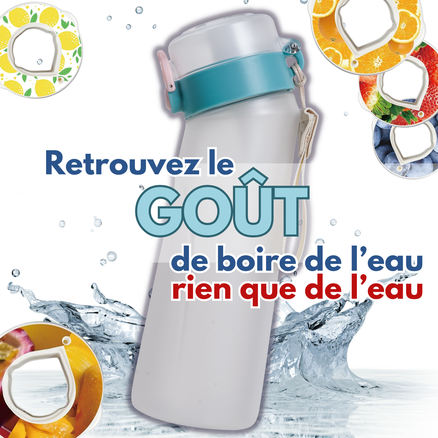 Gourde ABBISENSE AIR 750ml – Bouteille Tritan sans BPA + 6 dosettes saveur fruitée – Eau sans sucre