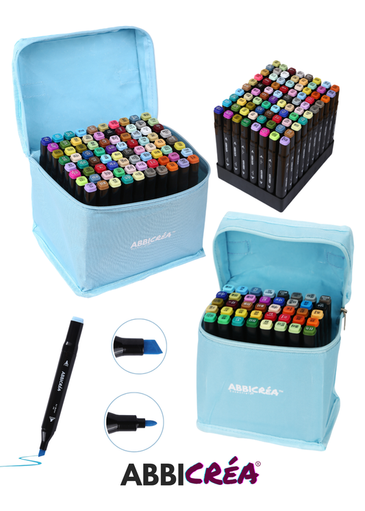 Feutres Alcool ABBICREA double pointe – Kit Complet pour Dessin et Coloriage