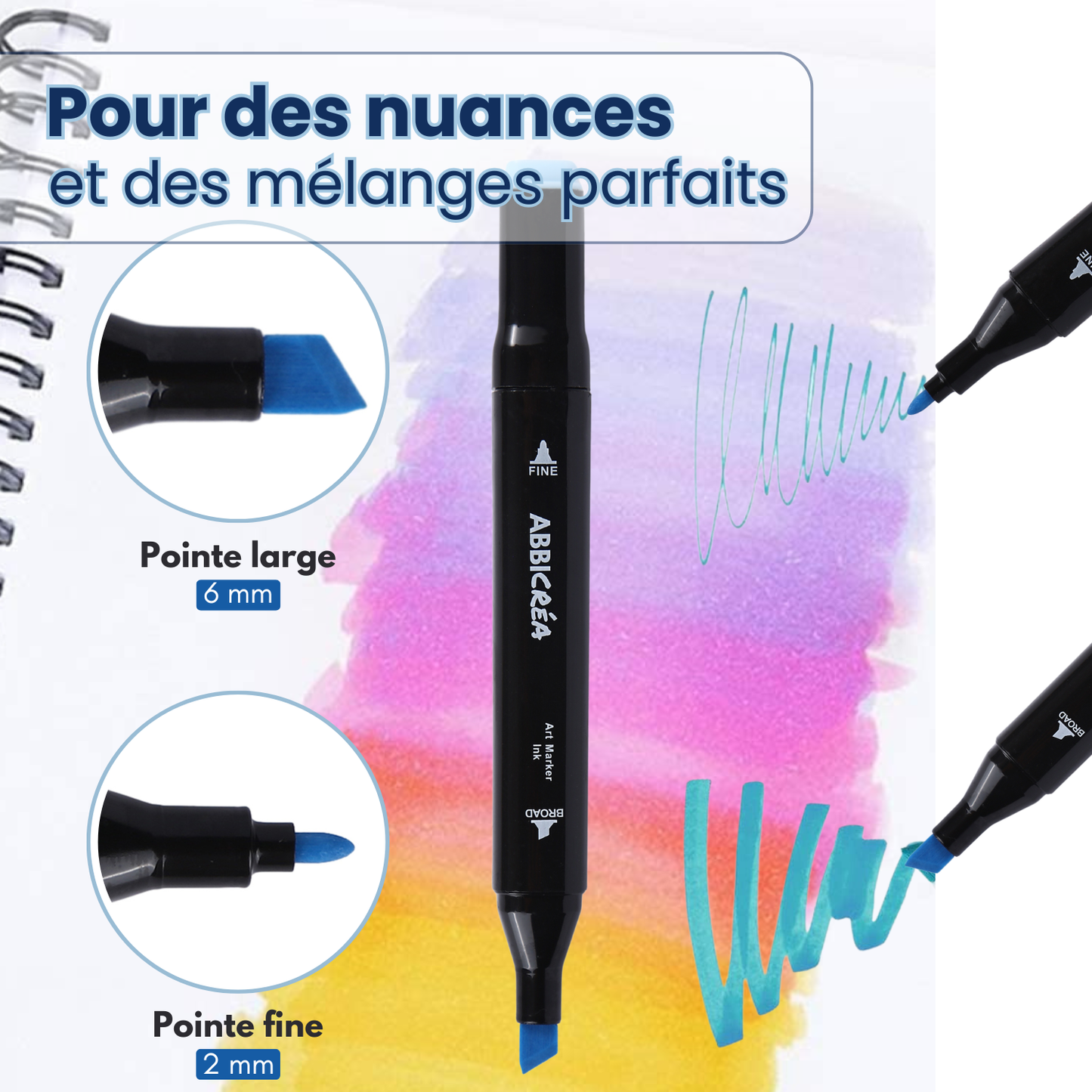 Feutres Alcool ABBICREA double pointe avec sacoche rigide – Kit Complet