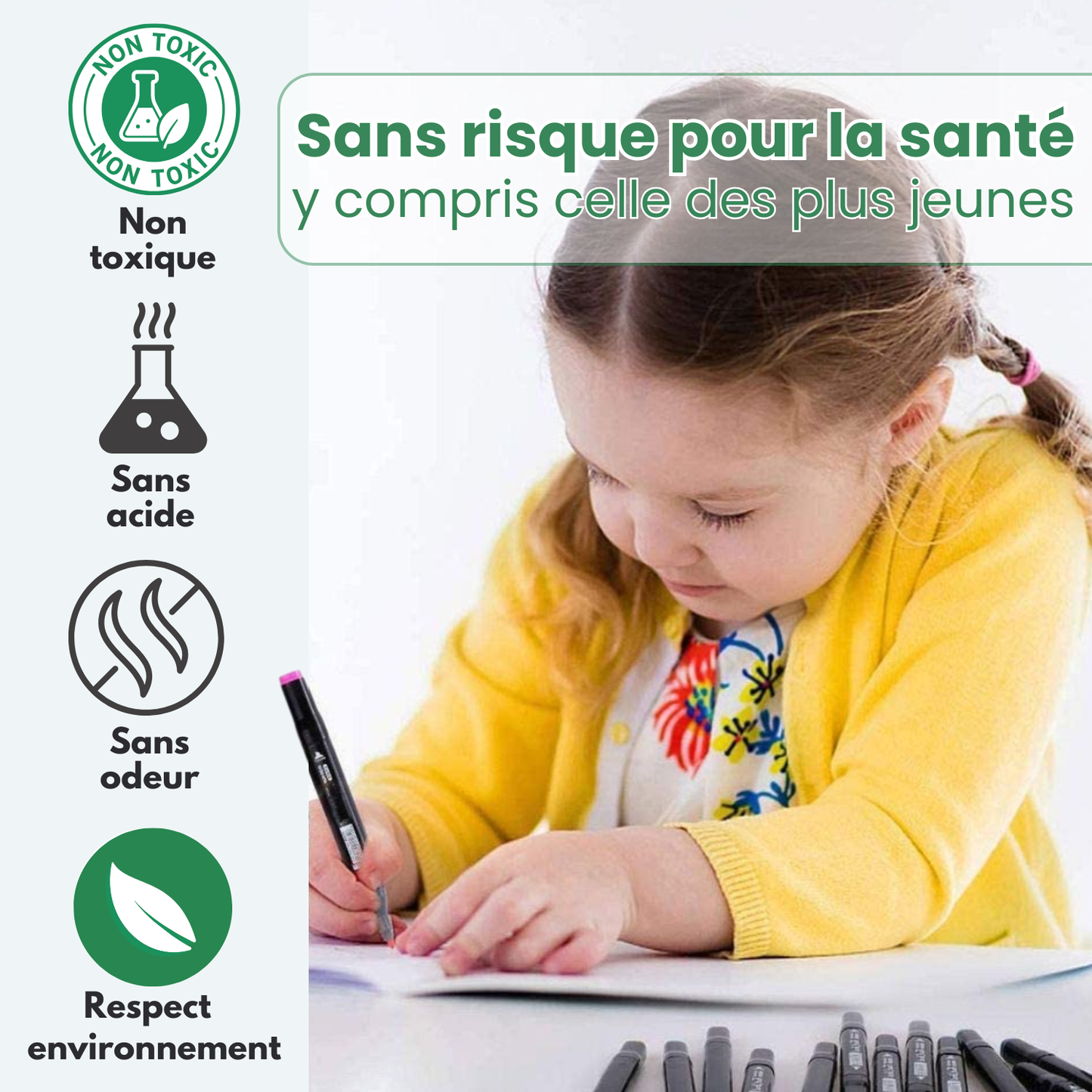 Feutres Alcool ABBICREA double pointe avec sacoche rigide – Kit Complet