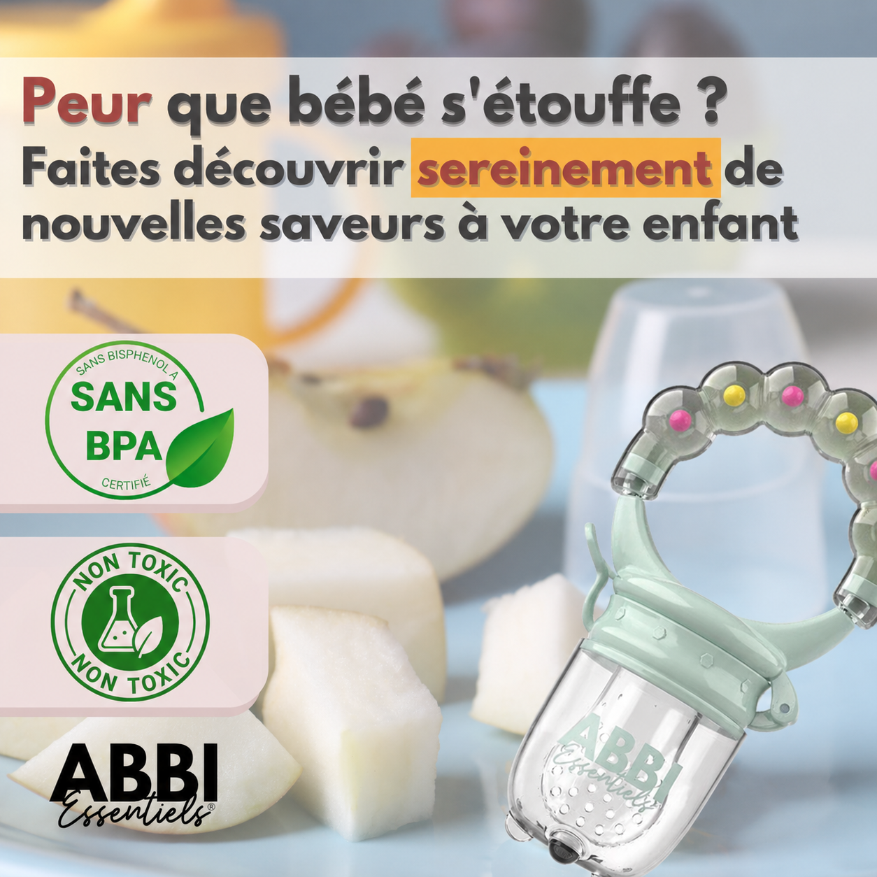 Kit complet 2 grignoteuses bébé sans BPA + 6 tetines [3 tailles] + brosse nettoyage